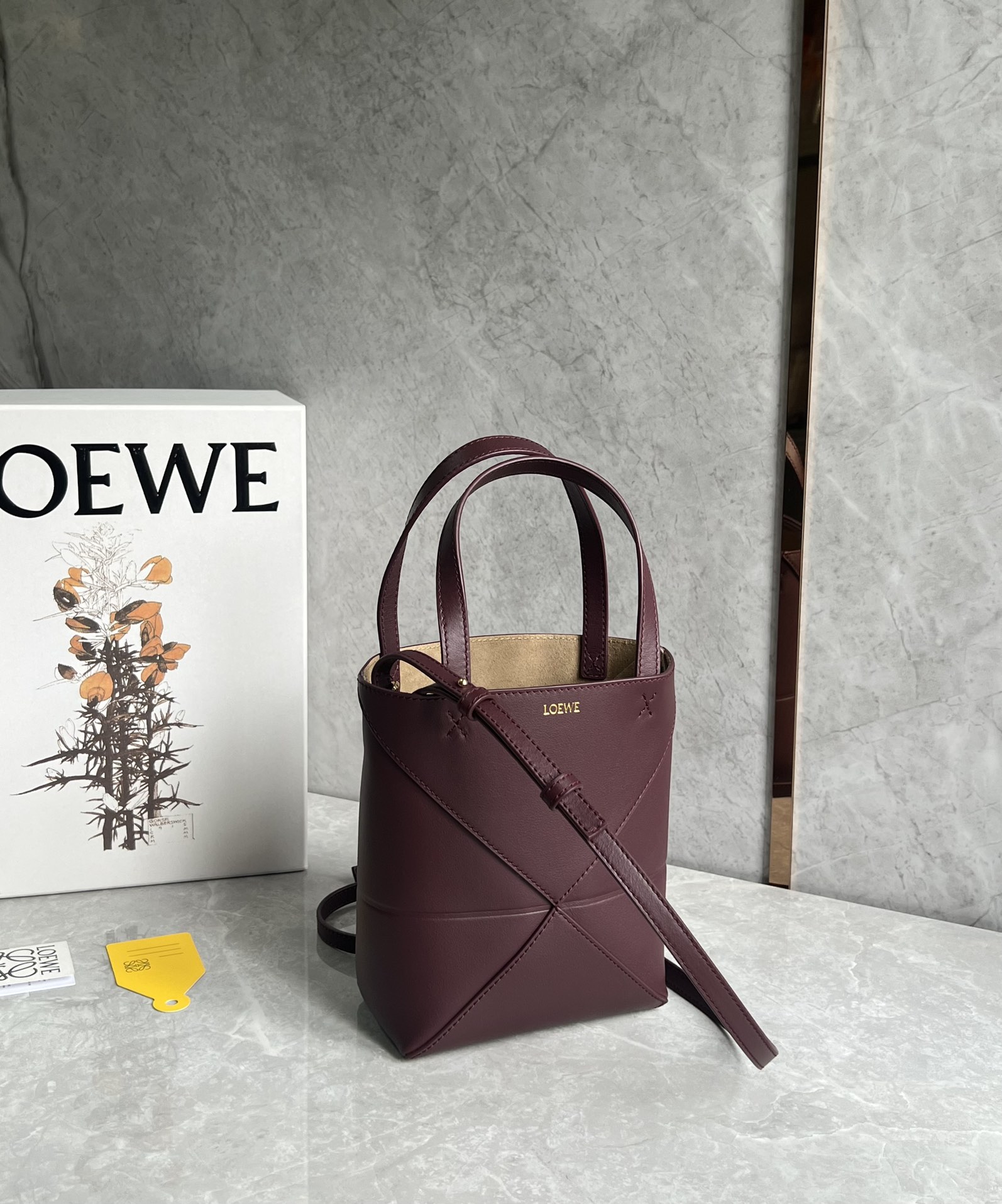 Loewe Mini Puzzle Fold Tote in Shiny Calfskin Dark Purple